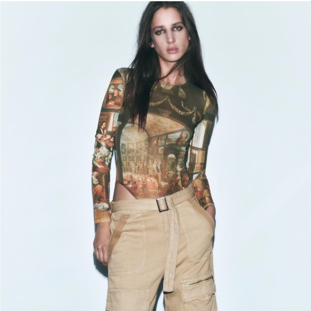 NWT ZARA The Apelles Printed Tulle Bodysuit